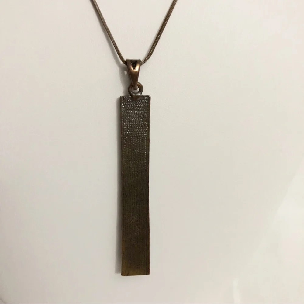 Rectangle Bar Pendant Necklace Amber Rhinestones - Picture 2 of 5